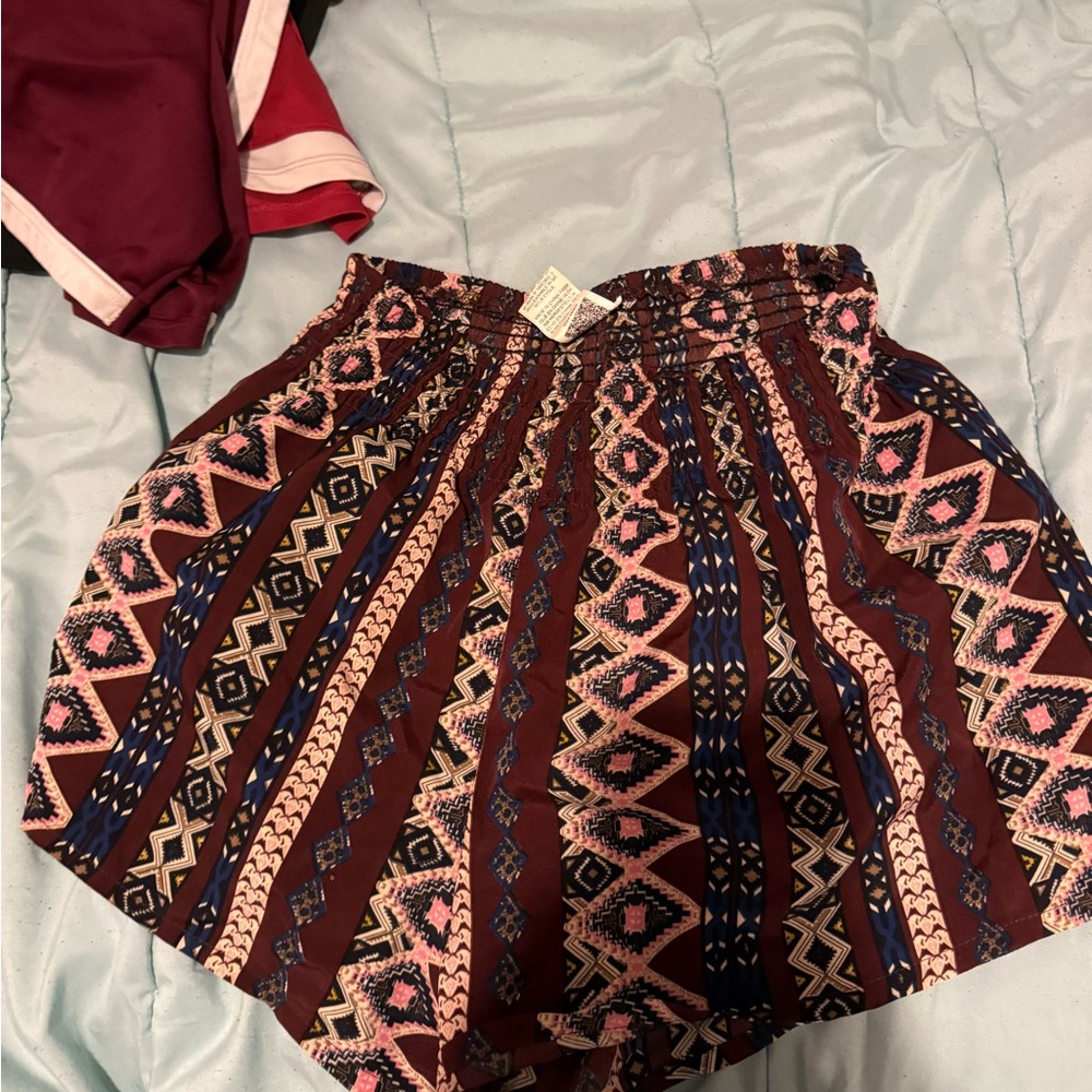 SHEIN Burgundy & Pink Boho Circle Skater Skirt